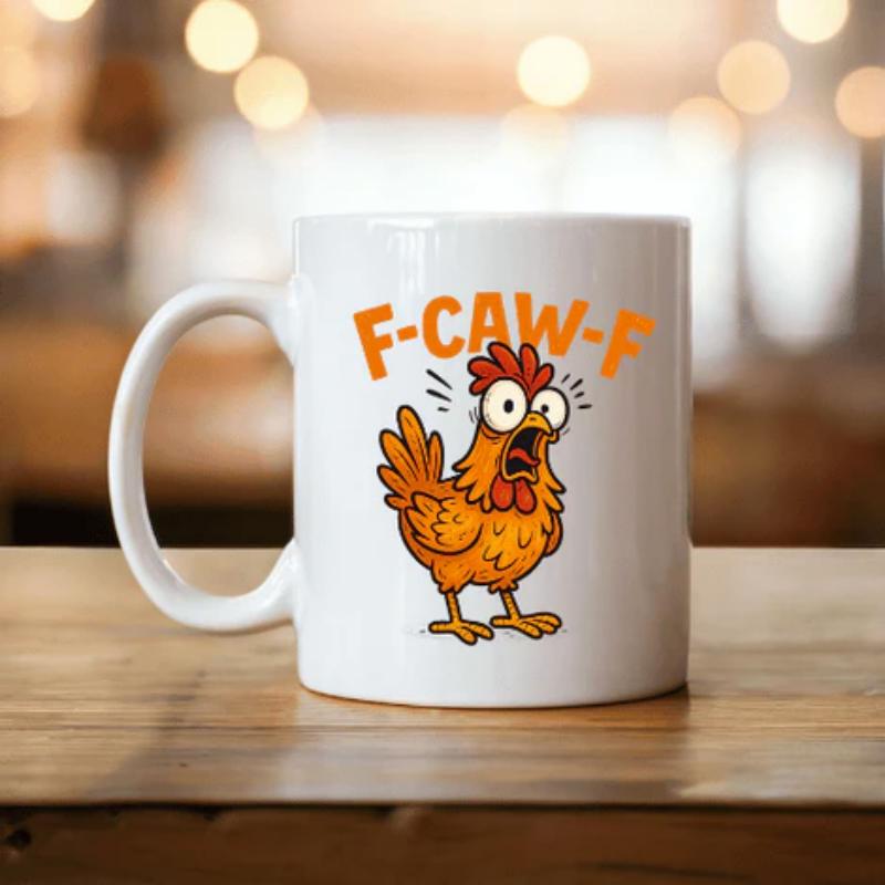 Tailorly White Ceramic 11 oz Mug - F Caw F Screaming Cartoon Bird With Expressive Eyes And Vibrant Orange Feathers Chicken