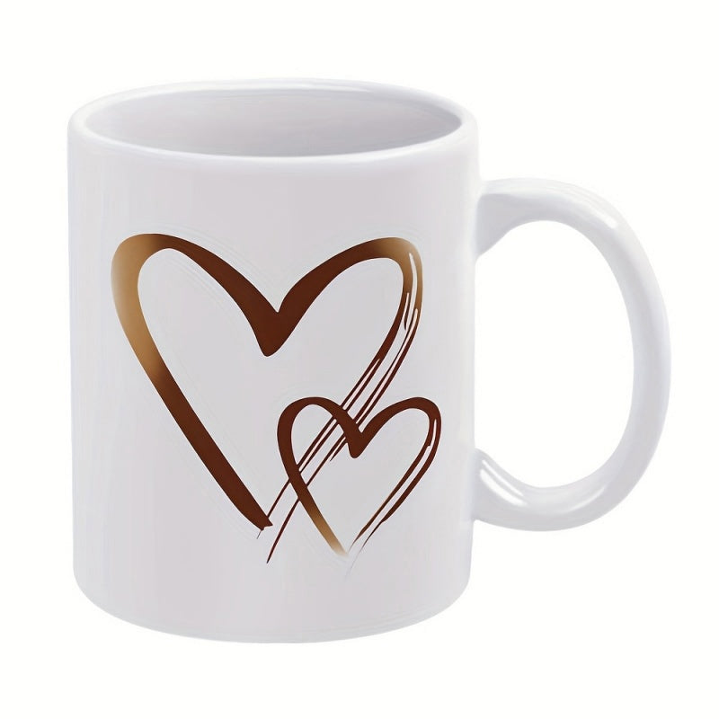 Tailorly White Ceramic 11 oz Mug - Elegant Hand Drawn Brown Gradient Stylized Overlapping Brushstroke Outlined Artistic Minimalist Heart