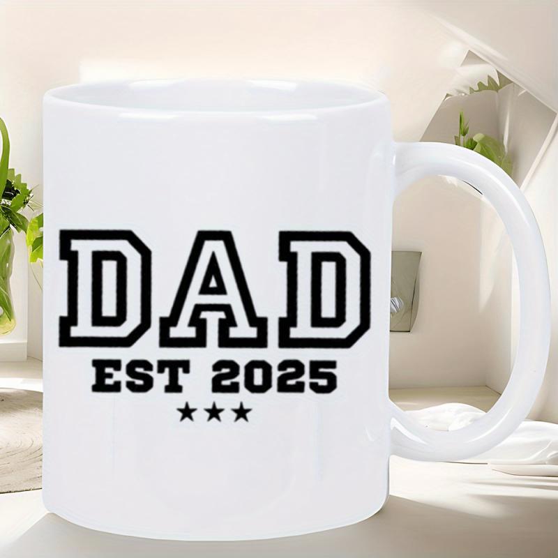 Tailorly White Ceramic 11 oz Mug - Dad Est 2025 Bold Collegiate Style Typography With Three Minimalist Small Decorative Star