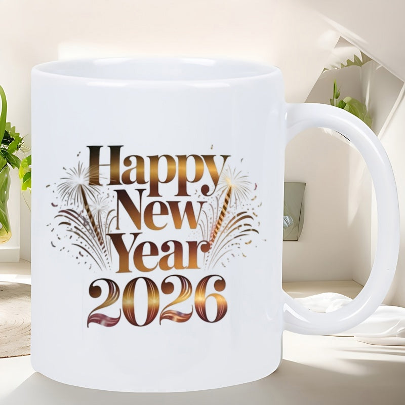 Tailorly White Ceramic 11 oz Mug - Happy New Year 2026 Golden Festive Sparks With Explosive Firework Bursts Fireworks