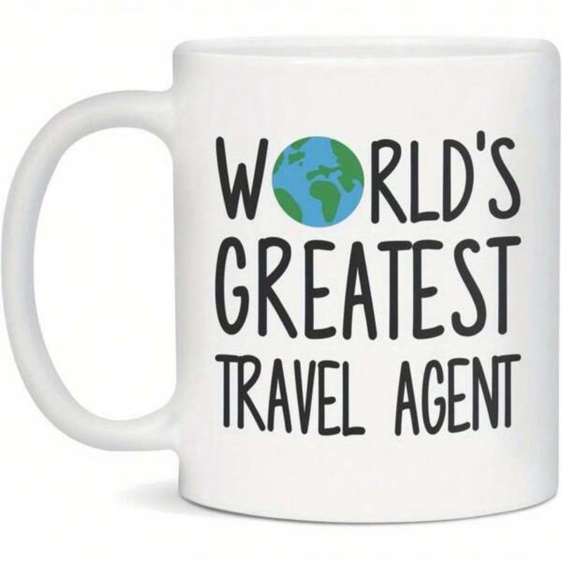 Tailorly White Ceramic 11 oz Mug - Worlds Greatest Travel Agent Stylized Blue And Green Earth Icon Between Words Mug