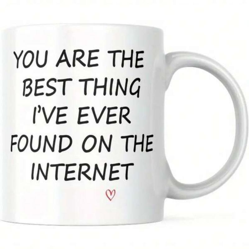 Tailorly White Ceramic 11 oz Mug - You Are The Best Thing I've Ever Found On The Internet Simple Hand Drawn Minimalist Small Red Stylized Delicate Linear Heart