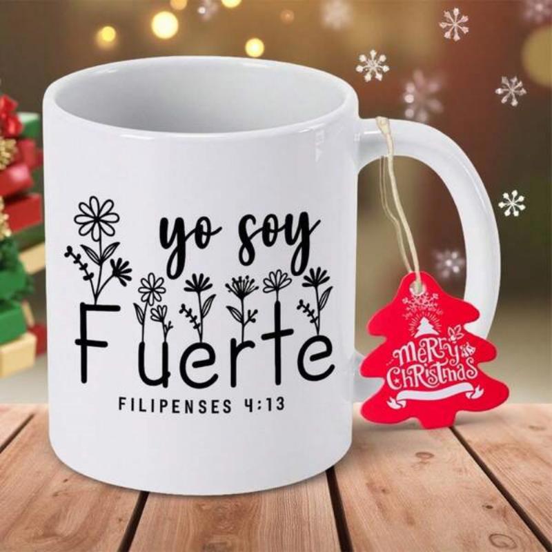Tailorly White Ceramic 11 oz Mug - Merry Christmas Elegant Black Line Art Wildflowers Growing From Bottom On White Background Flower