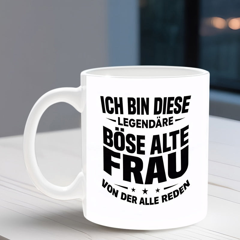 Tailorly White Ceramic 11 oz Mug - Bold Black Lettering Styled With Decorative Stars And Elegant Horizontal Lines Typography