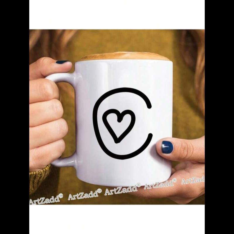 Tailorly White Ceramic 11 oz Mug - C Minimalist Black Monogram Letter C Design Featuring A Small Delicate Heart