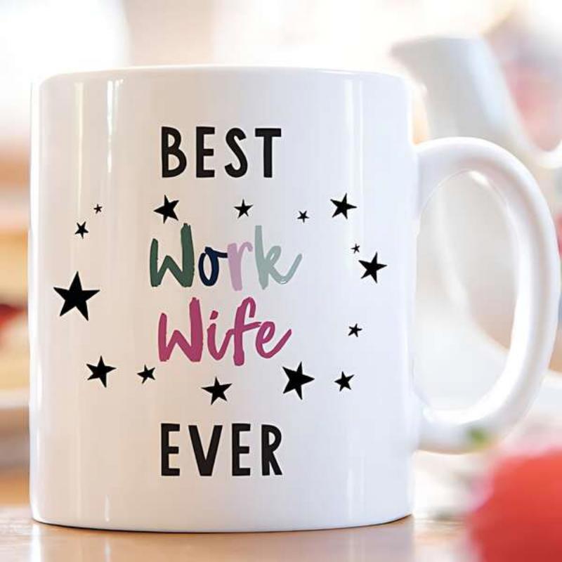 Tailorly White Ceramic 11 oz Mug - Best Work Wife Ever Radiant Little Stars Arranged In A Circle Forming A Delicate Frame Stars