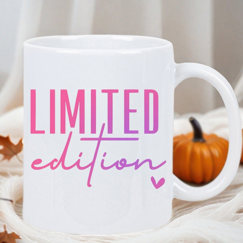 Tailorly White Ceramic 11 oz Mug - Limited Edition Minimalist With Pink Gradient Script And Heart Mug