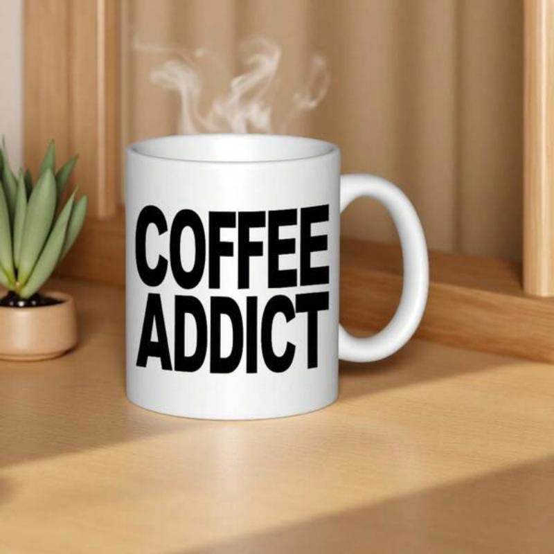 Tailorly White Ceramic 11 oz Mug - Coffee Addict Pure White Ceramic Minimalist Vessel With Gentle Rising Steam Mug
