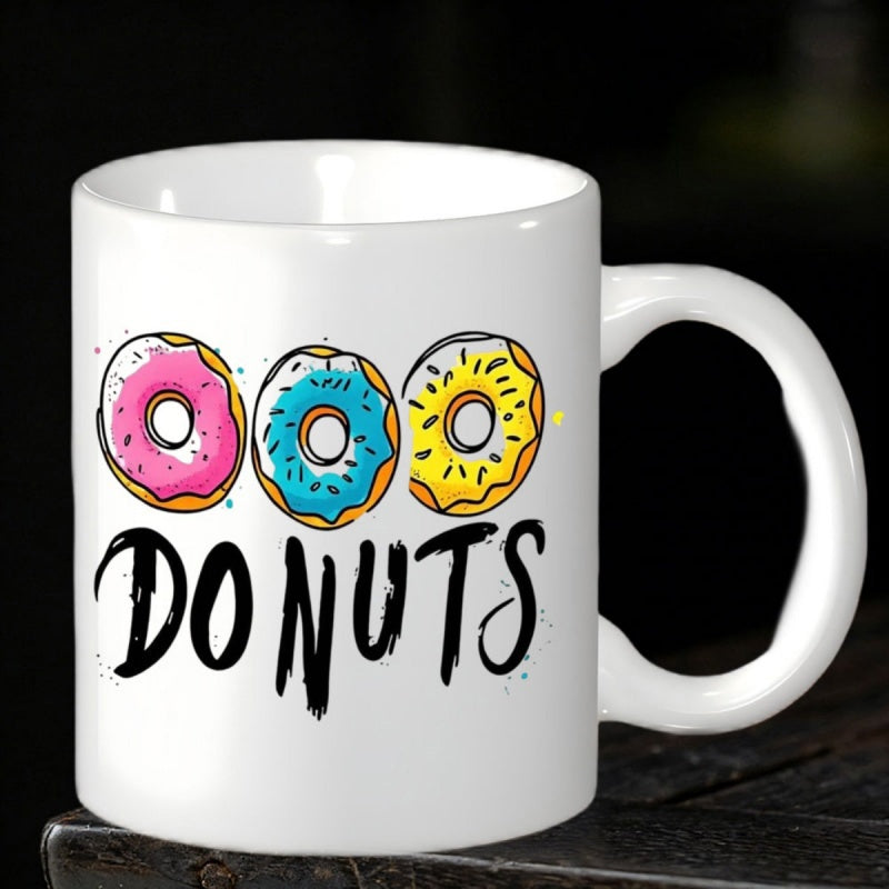 Tailorly White Ceramic 11 oz Mug - Donuts Three Vibrant Sketch Style Glazed Pastries With Sprinkles Donuts