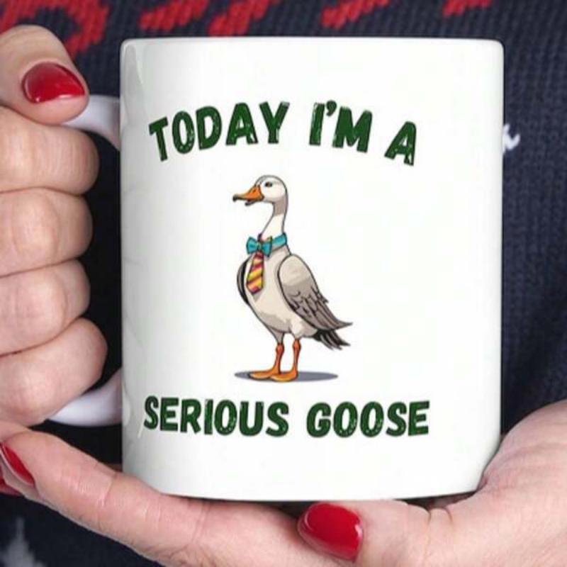 Tailorly White Ceramic 11 oz Mug - Today I M A Serious Goose Formal Attire Featuring Colorful Bow Tie And Striped Necktie Standing Tall Goose