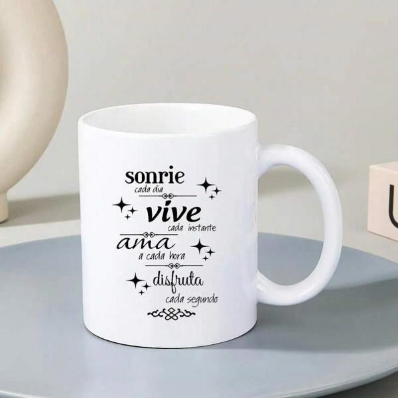 Tailorly White Ceramic 11 oz Mug - Elegant Black Script Lettering With Decorative Stars And Floral Ornament Mug