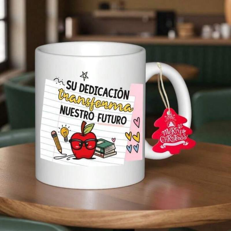 Tailorly White Ceramic 11 oz Mug - Vibrant Red Apple Wearing Glasses Beside Books And Pencil School Apple