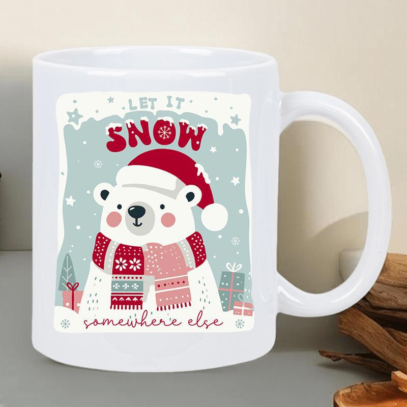 Tailorly White Ceramic 11 oz Mug - Let It Snow Somewhere Else Adorable Arctic Animal Wearing Red Scarf And Festive Santa Hat Bear