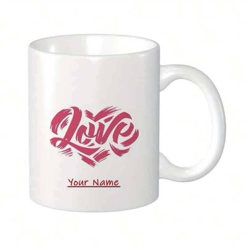 Tailorly White Ceramic 11 oz Mug - Love Your Name Artistic Magenta Brush Strokes Forming A Romantic Stylized Calligraphy Heart