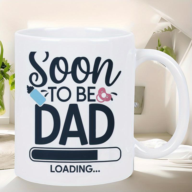 Tailorly White Ceramic 11 oz Mug - Soon To Be Dad Loading Creative Typography Featuring Small Baby Bottle And Pink Pacifier With Progress Bar