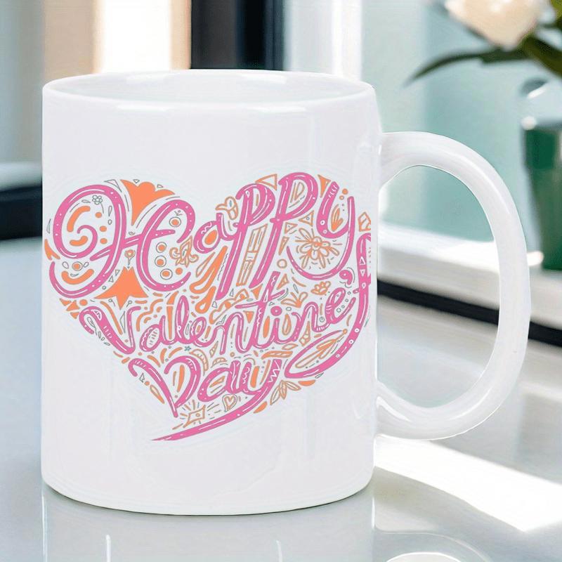 Tailorly White Ceramic 11 oz Mug - Happy Valentines Day Intricate Pink And Orange Doodle Patterns Forming A Majestic Heart