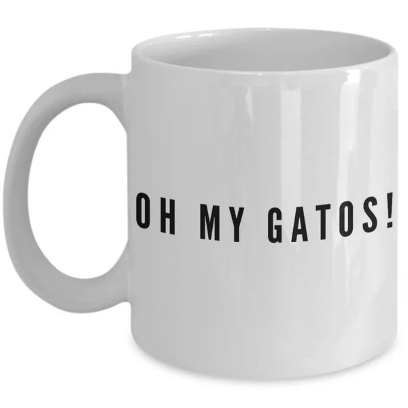 Tailorly White Ceramic 11 oz Mug - Oh My Gatos Minimalist Simple White Ceramic Cup With Bold Black Capitalized Text Mug
