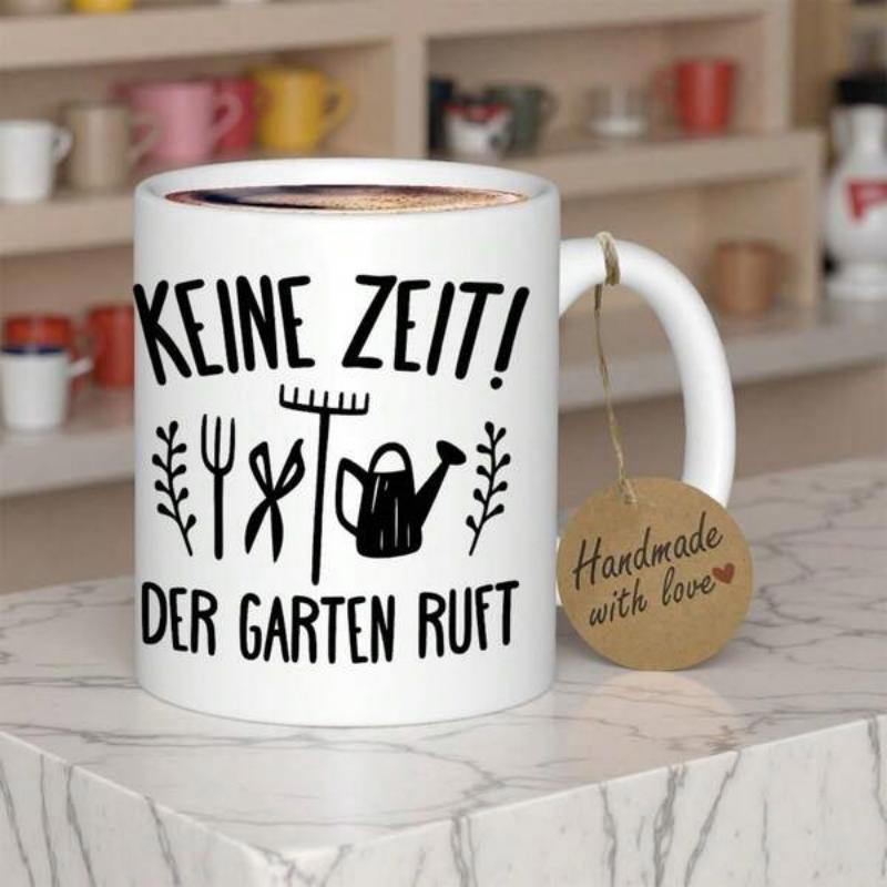 Tailorly White Ceramic 11 oz Mug - Handmade With Love Stylized Black Outlines Depicting Various Professional Outdoor Maintenance Equipment Garden Tools