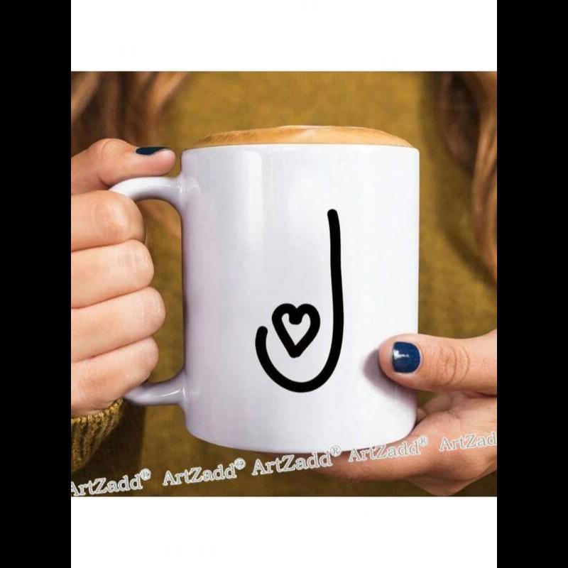 Tailorly White Ceramic 11 oz Mug - Minimalist Black Ink Letter J Featuring A Delicate Small Heart Monogram
