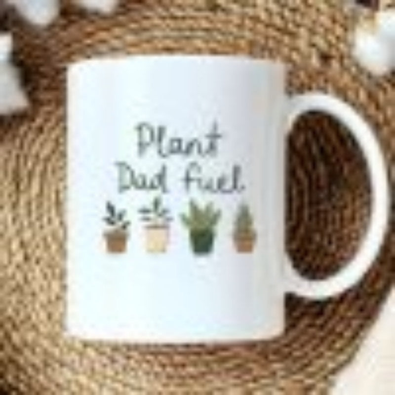 Tailorly White Ceramic 11 oz Mug - Plant Dad Fuel Minimalist Green Potted Plants Resting In Small Earthy Ceramic Planters Plant
