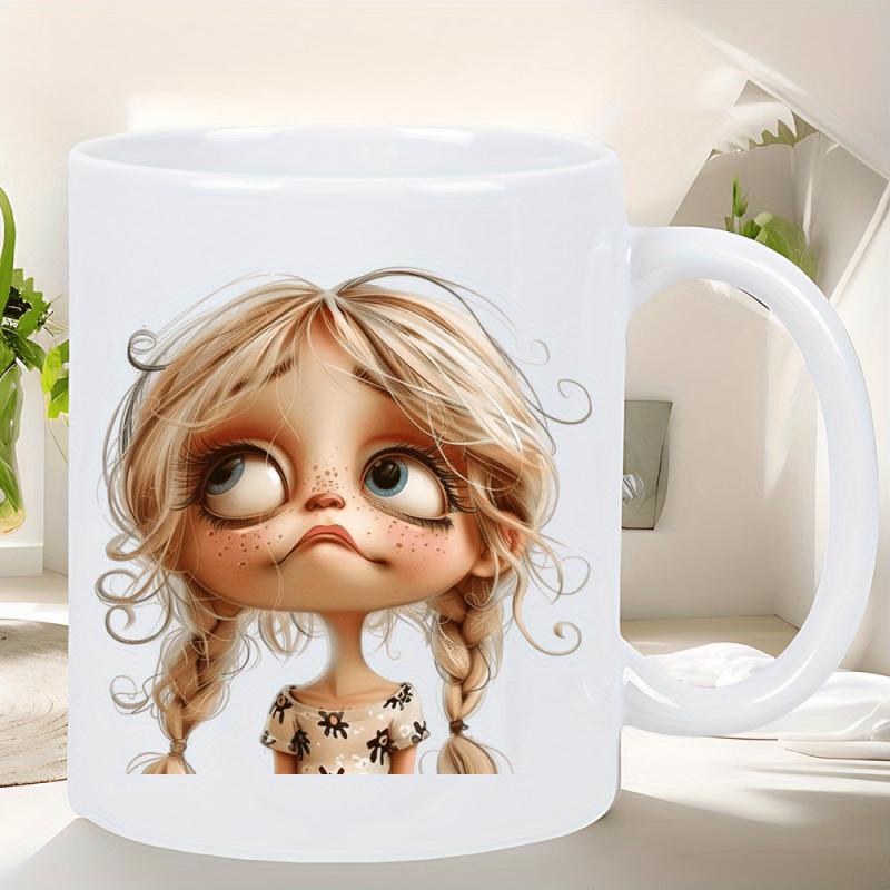 Tailorly White Ceramic 11 oz Mug - Whimsical Braided Blonde Hair And Large Expressive Curious Girl