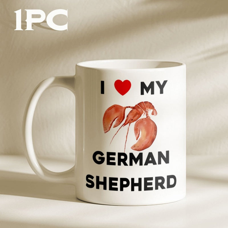 Tailorly White Ceramic 11 oz Mug - I My German Shepherd Watercolor Style Lobster Resting Gracefully Beneath A Vibrant Red Heart Lobster