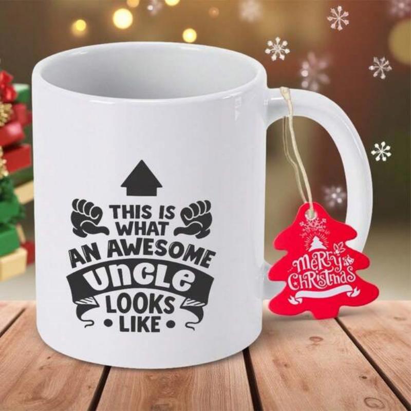 Tailorly White Ceramic 11 oz Mug - This Is What An Awesome Uncle Looks Like White Ceramic Cup With Bold Typography And Decorative Arrow Hand Icons Mug