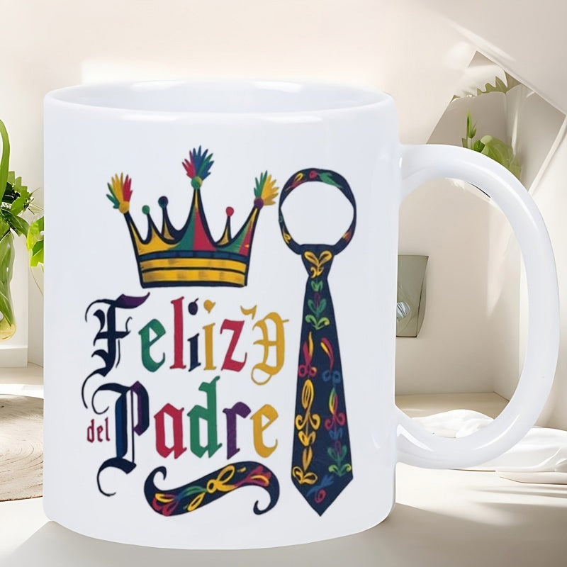 Tailorly White Ceramic 11 oz Mug - Colorful Royal Crown And Patterned Necktie For Special Celebration Graphic Mug