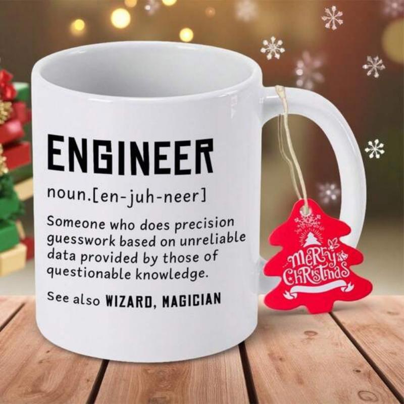 Tailorly White Ceramic 11 oz Mug - Engineer Noun Wizard Magician Humorous Definition Text Printed On Sleek Surface Ceramic Minimalist Mug
