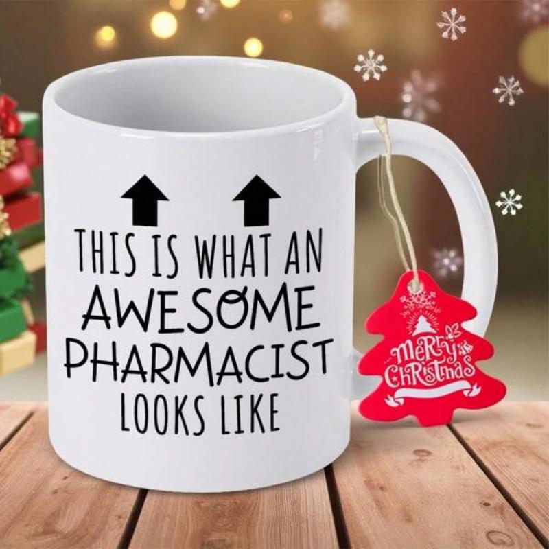 Tailorly White Ceramic 11 oz Mug - This Is What An Awesome Pharmacist Looks Like Simple Black Arrows Pointing Upwards On A Smooth