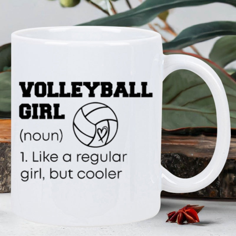Tailorly White Ceramic 11 oz Mug - Volleyball Girl Like A Regular Girl But Cooler Minimalist Line Art Style Heart Engraved On Athletic Sports Volleyball
