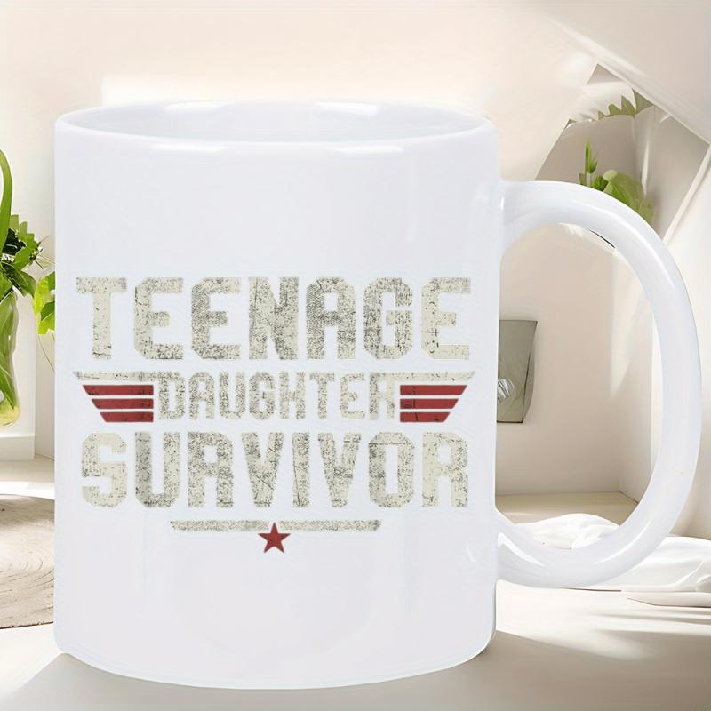 Tailorly White Ceramic 11 oz Mug - Teenage Daughter Survivor Featuring Distressed Typography And Red Military Style Wings Mug