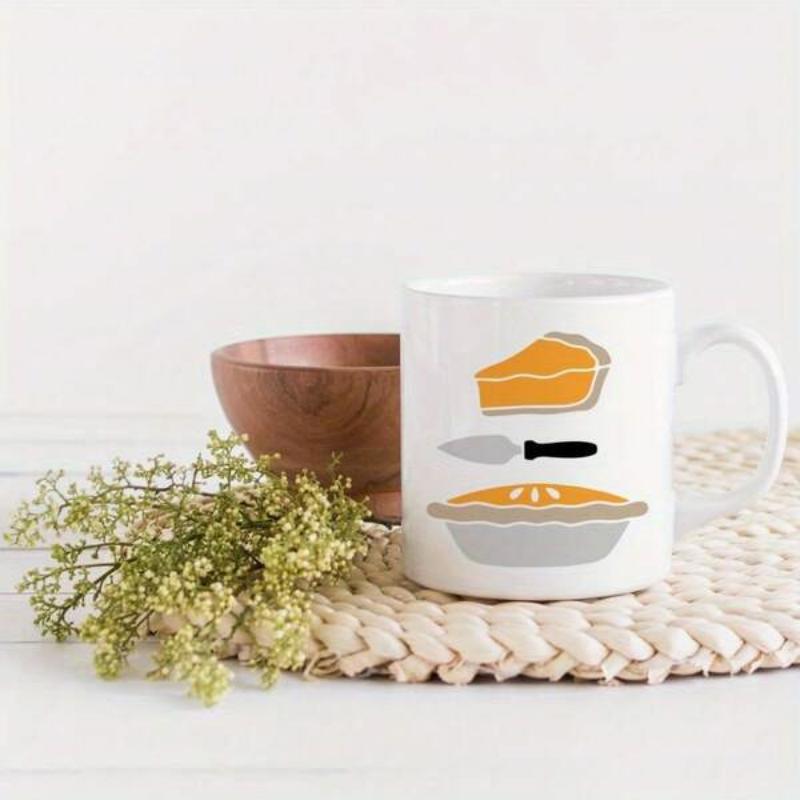Tailorly White Ceramic 11 oz Mug - Minimalist Graphic Illustration Featuring A Slice And A Whole Tasty Pumpkin Pie