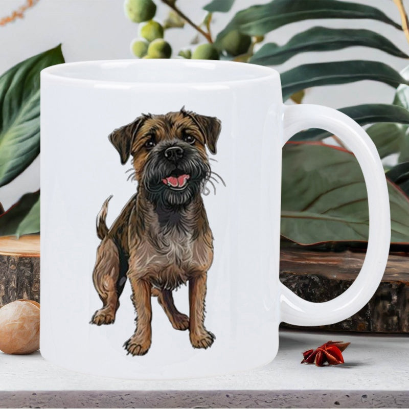 Tailorly White Ceramic 11 oz Mug - Alert Standing Border Terrier With Brown Textured Fur And Friendly Expression Dog