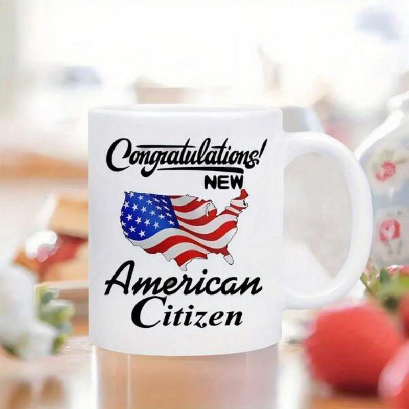 Tailorly White Ceramic 11 oz Mug - Congratulations New American Citizen Patriotic Stars And Stripes Pattern United States Silhouette Map
