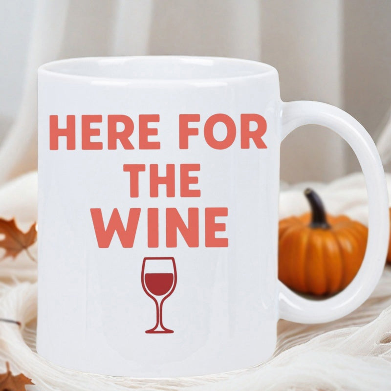 Tailorly White Ceramic 11 oz Mug - Here For The Wine Minimalist Red Liquid With Elegant Silhouette Centered Clean Layout Mug