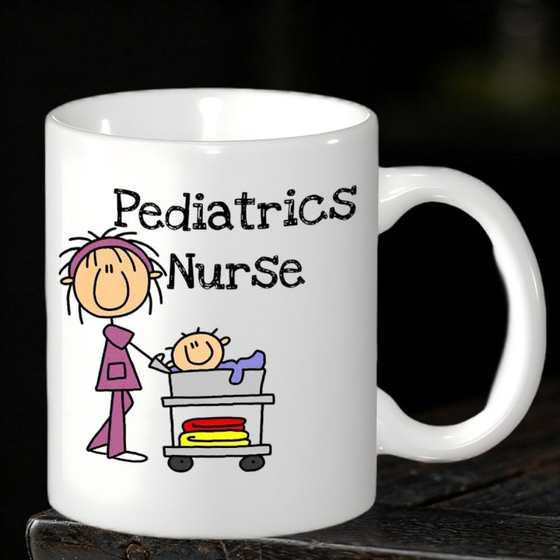 Tailorly White Ceramic 11 oz Mug - Pediatrics Nurse Cartoon Style Healthcare Professional Caring For A Baby In Basinet Nurse