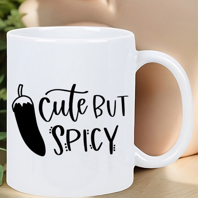 Tailorly White Ceramic 11 oz Mug - Cute But Spicy Sleek Black Minimalist Silhouette Of A Single Spicy Hot Chili Pepper