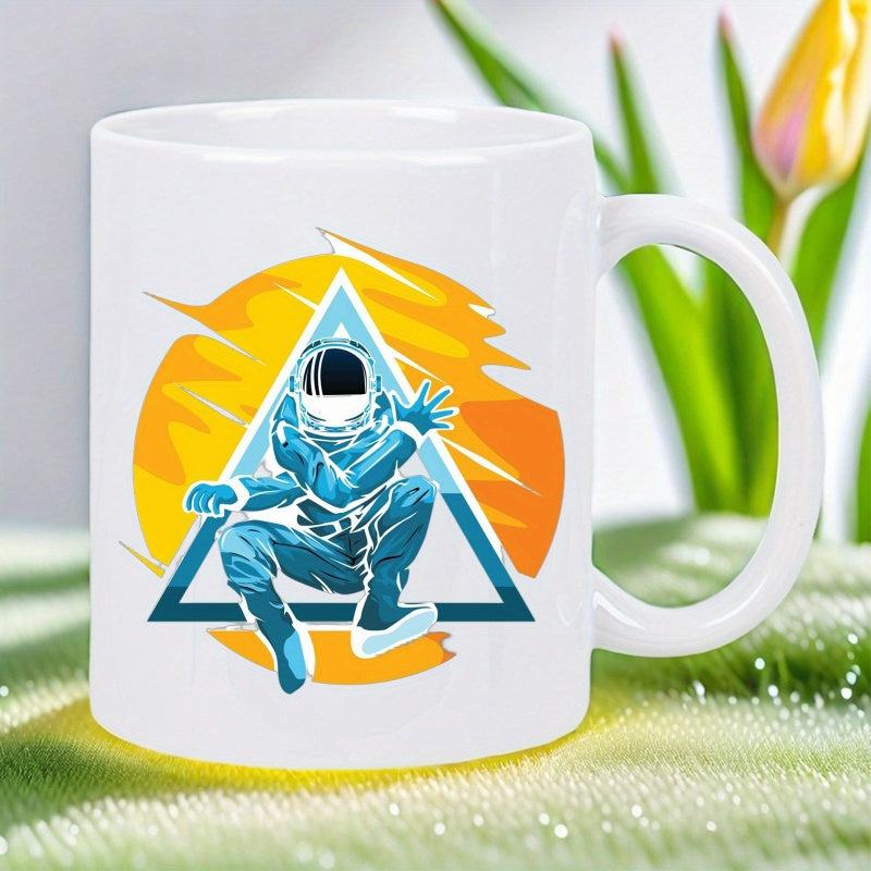 Tailorly White Ceramic 11 oz Mug - Floating In Deep Space Against A Vibrant Orange Sun Frame Astronaut