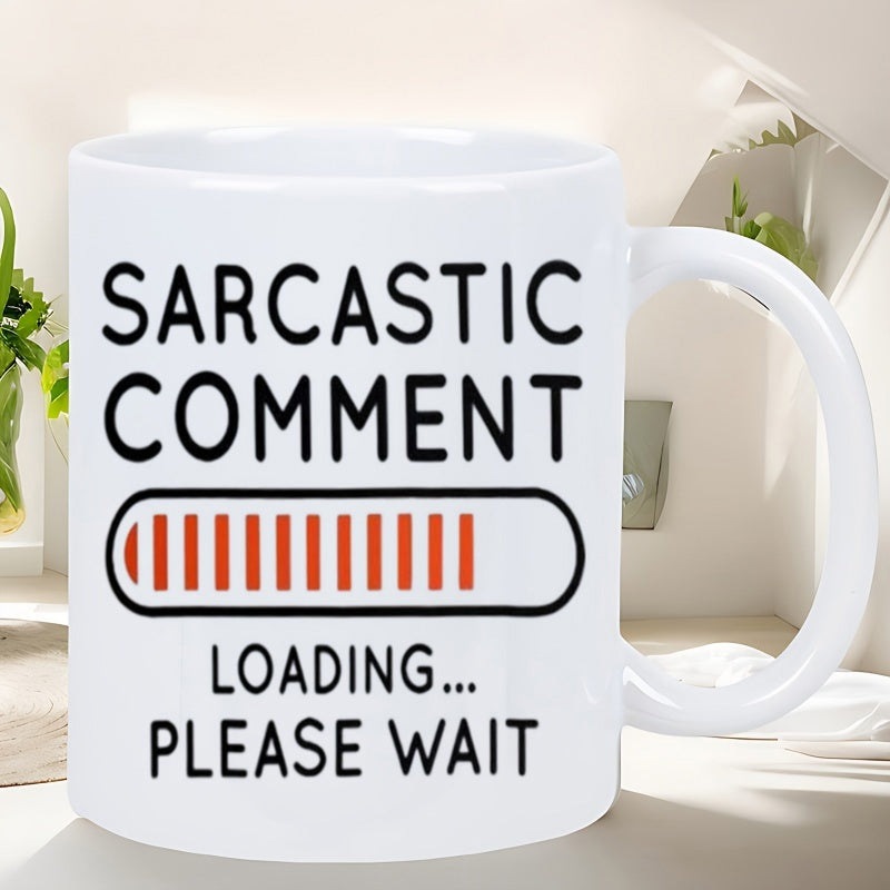 Tailorly White Ceramic 11 oz Mug - Sarcastic Comment Loading Please Wait Minimalist Digital Style With Orange Vertical Progress Lines Bar
