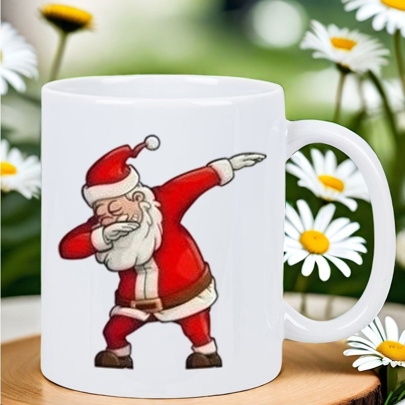 Tailorly White Ceramic 11 oz Mug - Cheerful Cartoon Character In Red Suit Performing Festive Dab Dance Move Santa