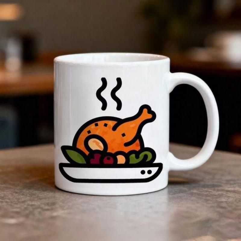 Tailorly White Ceramic 11 oz Mug - Golden Delicious Roasted Bird On Plate Under Hot Rising Steam Aroma Chicken
