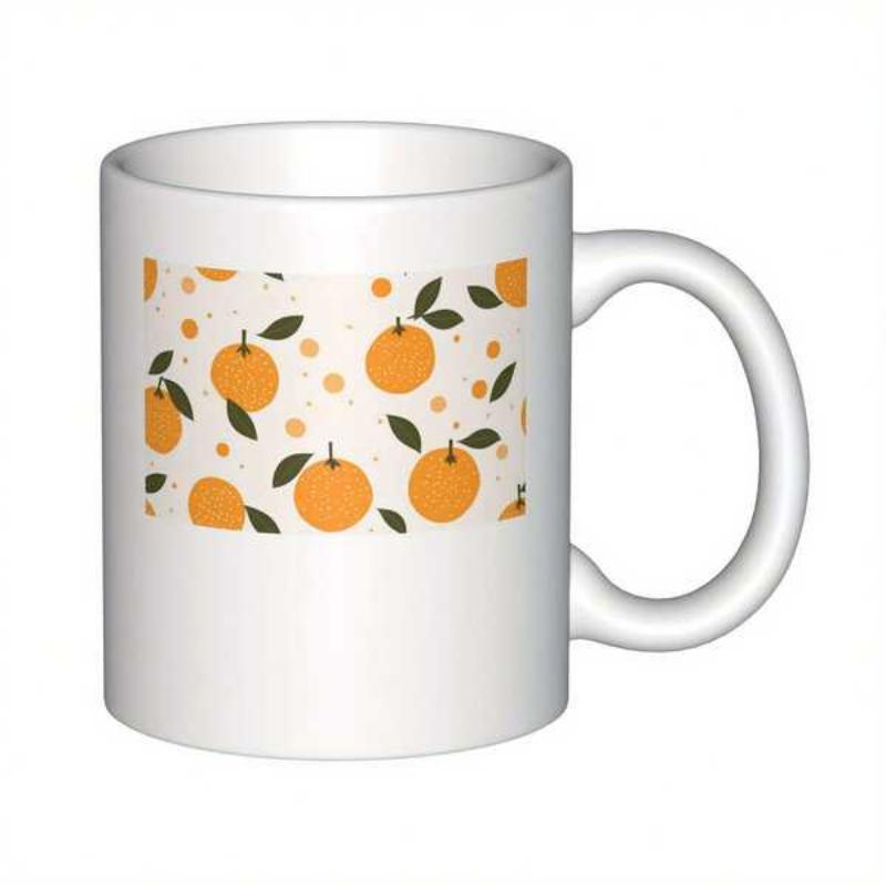 Tailorly White Ceramic 11 oz Mug - Vibrant Fresh Citrus Fruits With Small Green Leaves Patterned Style Orange
