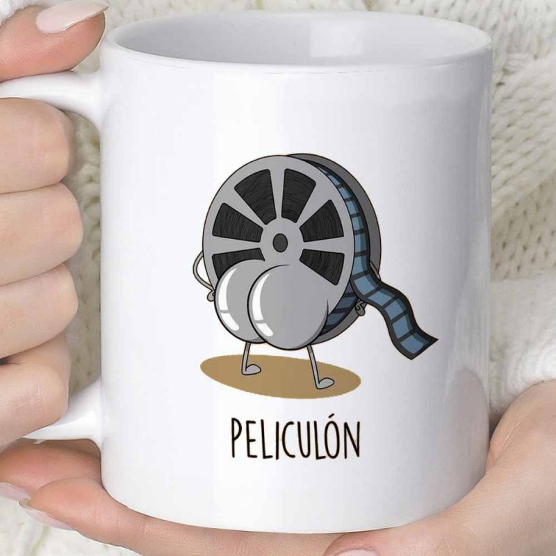 Tailorly White Ceramic 11 oz Mug - Funny Animated Movie Character Standing On Ground With Trailing Motion Strip Reel