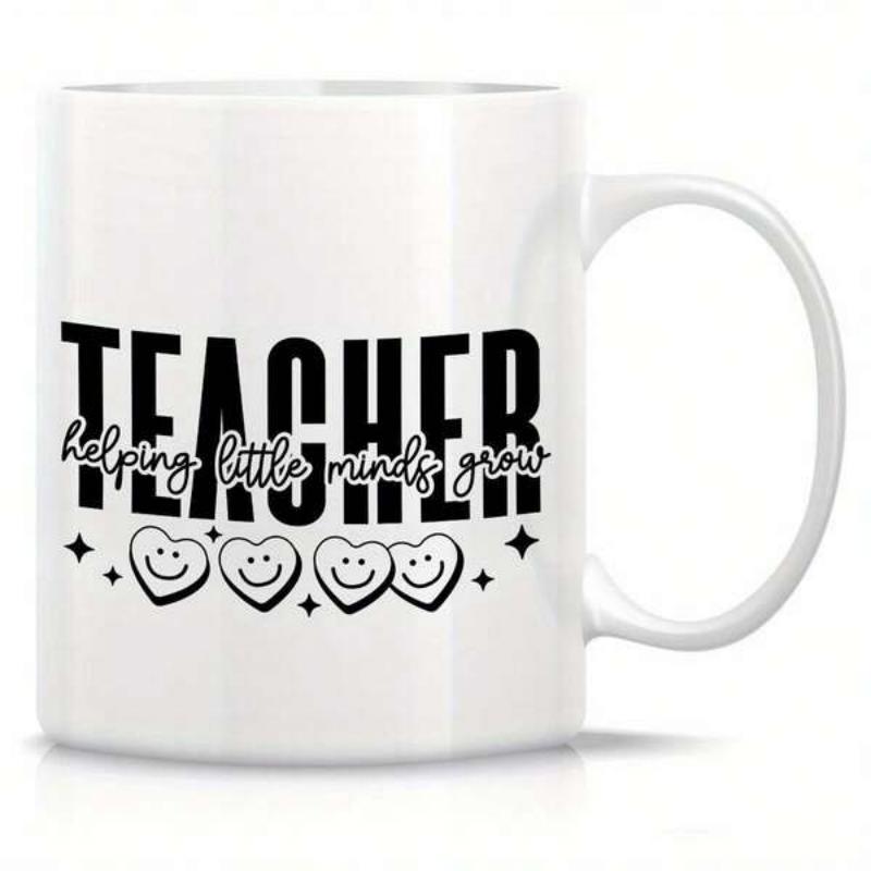 Tailorly White Ceramic 11 oz Mug - Teacher Helping Little Minds Grow Elegant Ceramic Vessel Featuring Smiling Hearts And Tiny Stars Mug