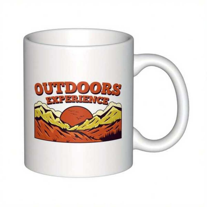 Tailorly White Ceramic 11 oz Mug - Outdoors Experience Rugged Peaks Under A Large Setting Sun In Nature Inspired Landscape Mountain
