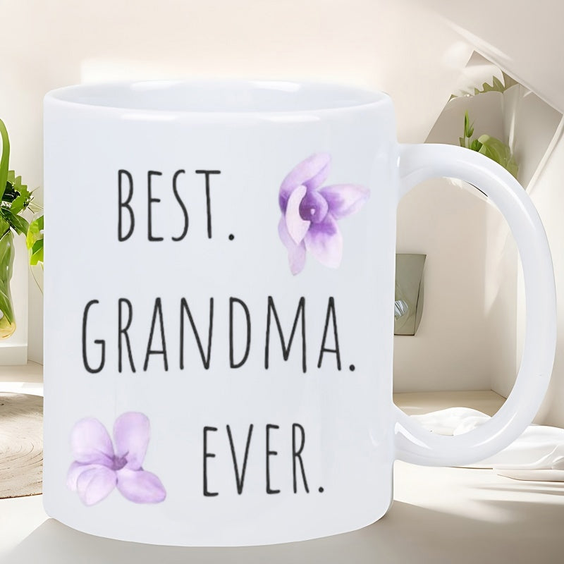 Tailorly White Ceramic 11 oz Mug - Best Grandma Ever Delicate Purple Watercolor Blossoms Floating Gracefully In A Minimalist Background Flower