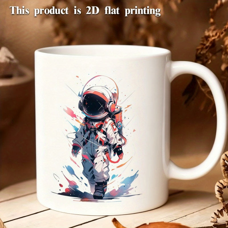 Tailorly White Ceramic 11 oz Mug - Stylized Astronaut Surrounded By Vibrant Artistic Abstract Watercolor Paint Splashes Astronaut