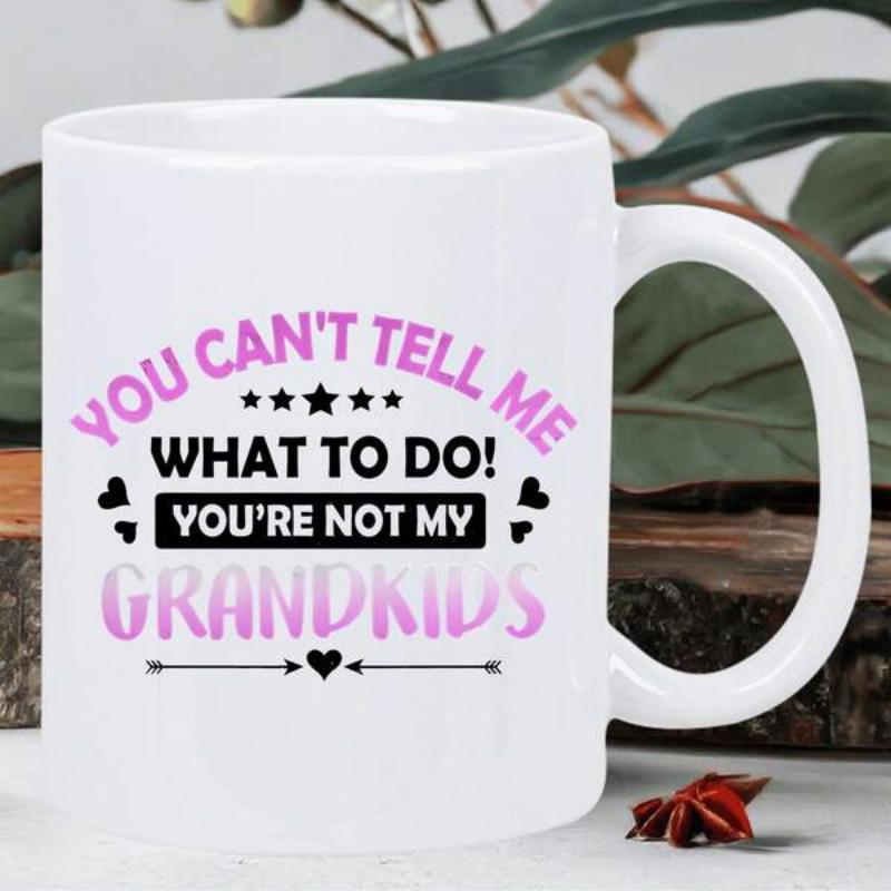 Tailorly White Ceramic 11 oz Mug - You Can't Tell Me What To Do You're Not My Grandkids Minimalist With Decorative Hearts Stars And Arrow Mug