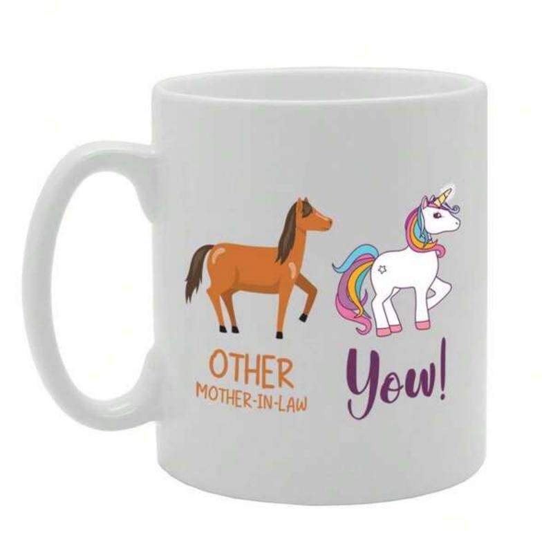 Tailorly White Ceramic 11 oz Mug - Other Mother In Law You Brown Horse Standing Beside A Magical Rainbow White Fantasy Creature Unicorn
